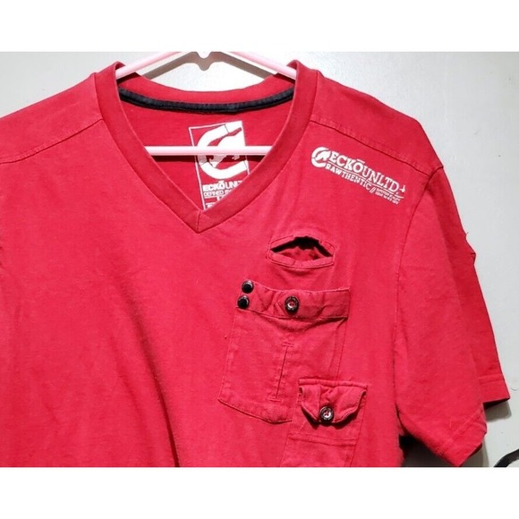 echo unltd Deep Red V NECK Large - Picture 2 of 6